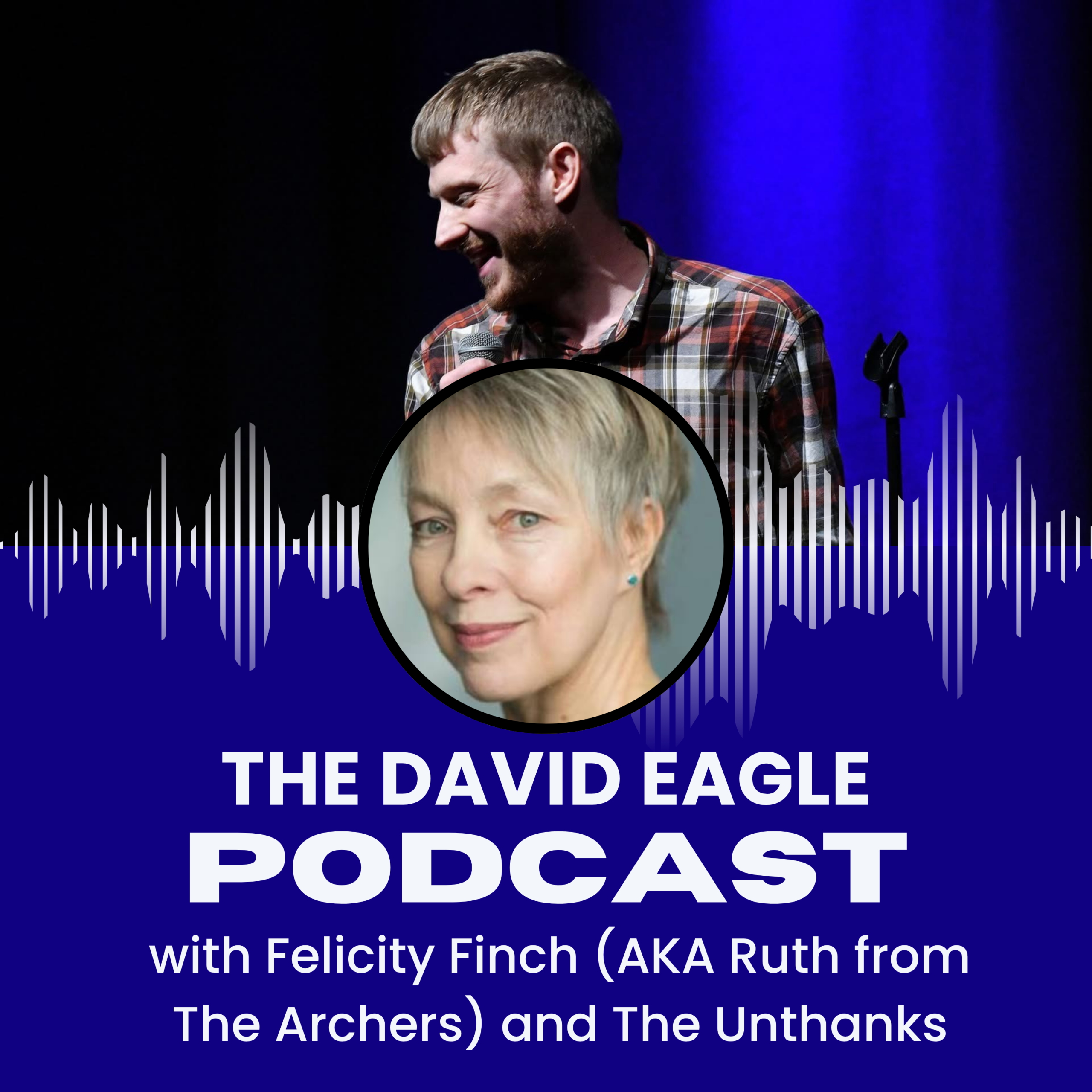 The cover of the podcast with a circular frame in the middle.  Felicity's face is in the frame and beneath is is the podcast title.